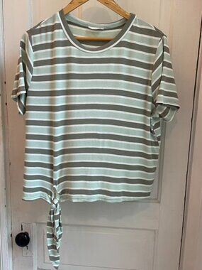 SAGE The Label Striped Tie Front Crop Top Green White Size Medium